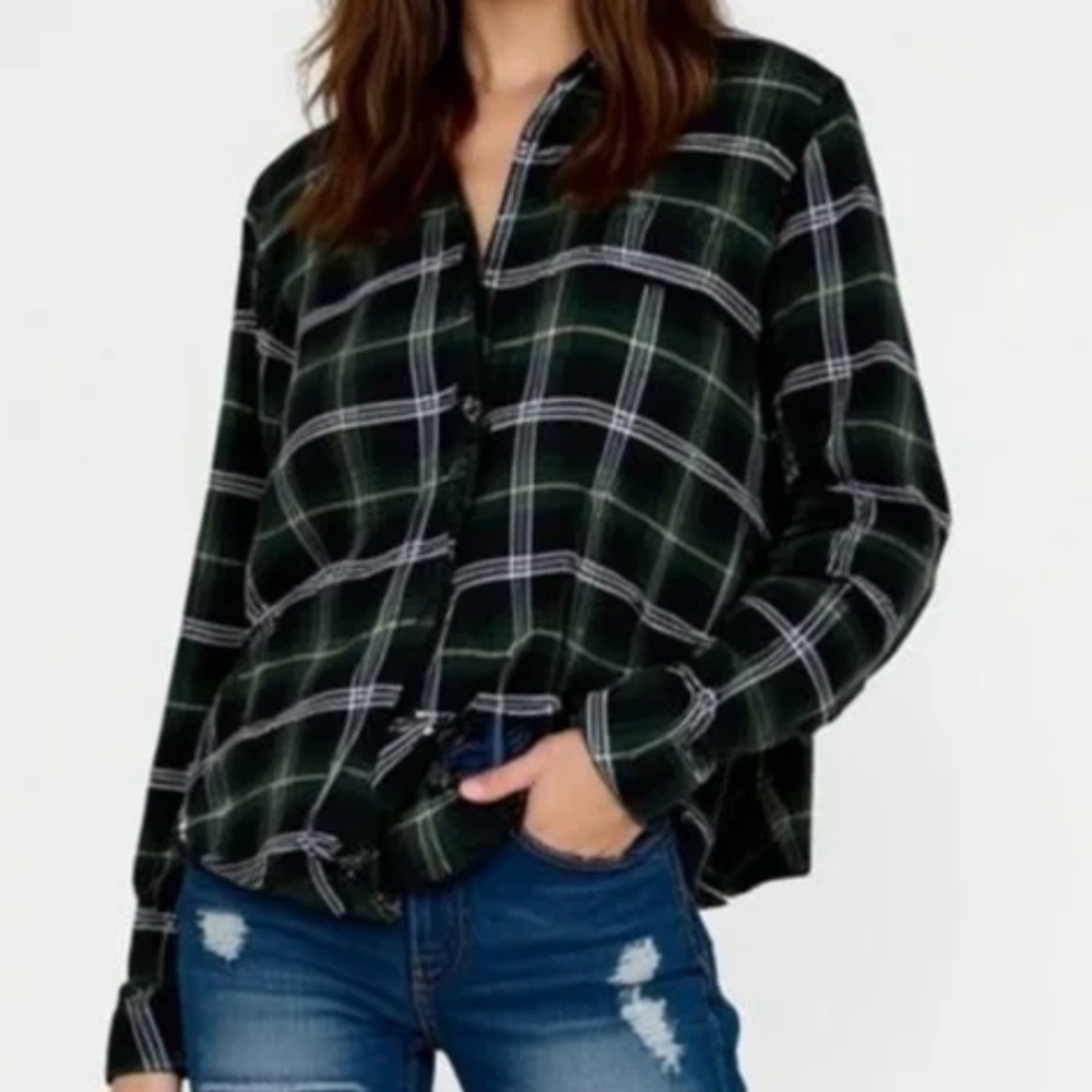 Well Worn Flannel Women’s Large Green Plaid Button Down Preppy Gorpcore Holiday